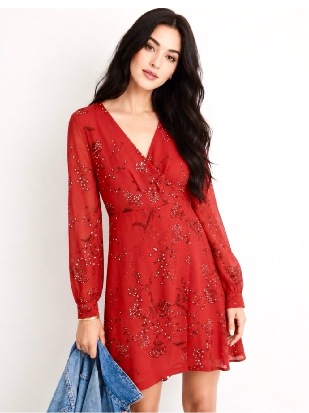 Madewell Hazelwood Wrap-Front Mini Dress Windswept Americana Floral Cranberry
